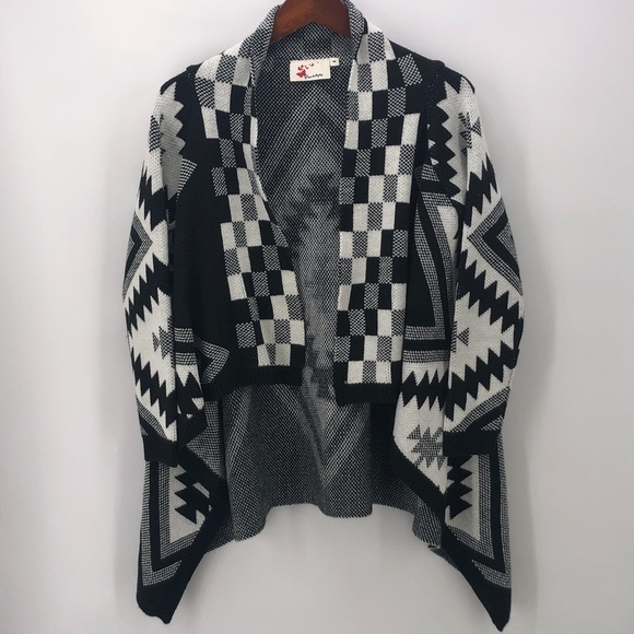 Black Cream Gray Aztec Print Open Cardigan M - Picture 2 of 6
